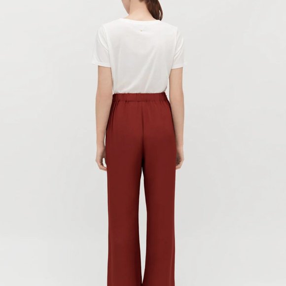 cuyana charmeuse wide leg silk pants terracotta 100% silk pockets warm red brown - Picture 3 of 8